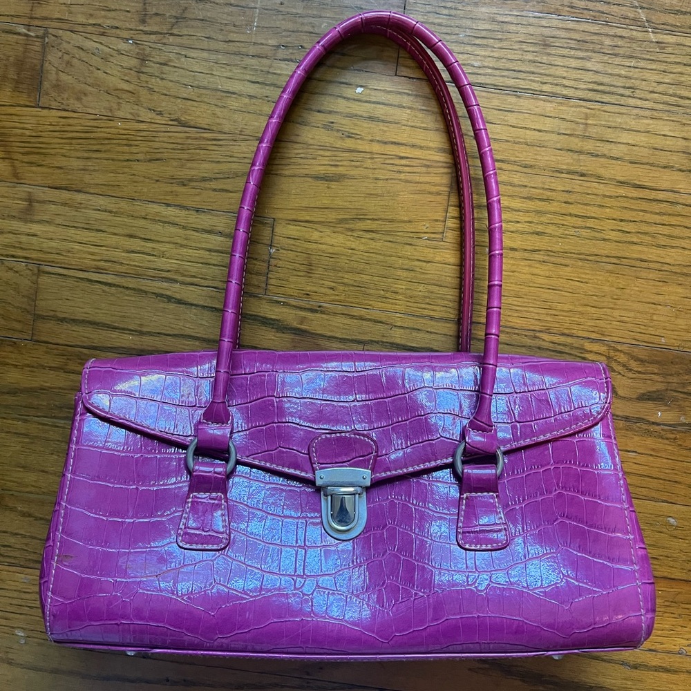 Faux crocodile print purple bag